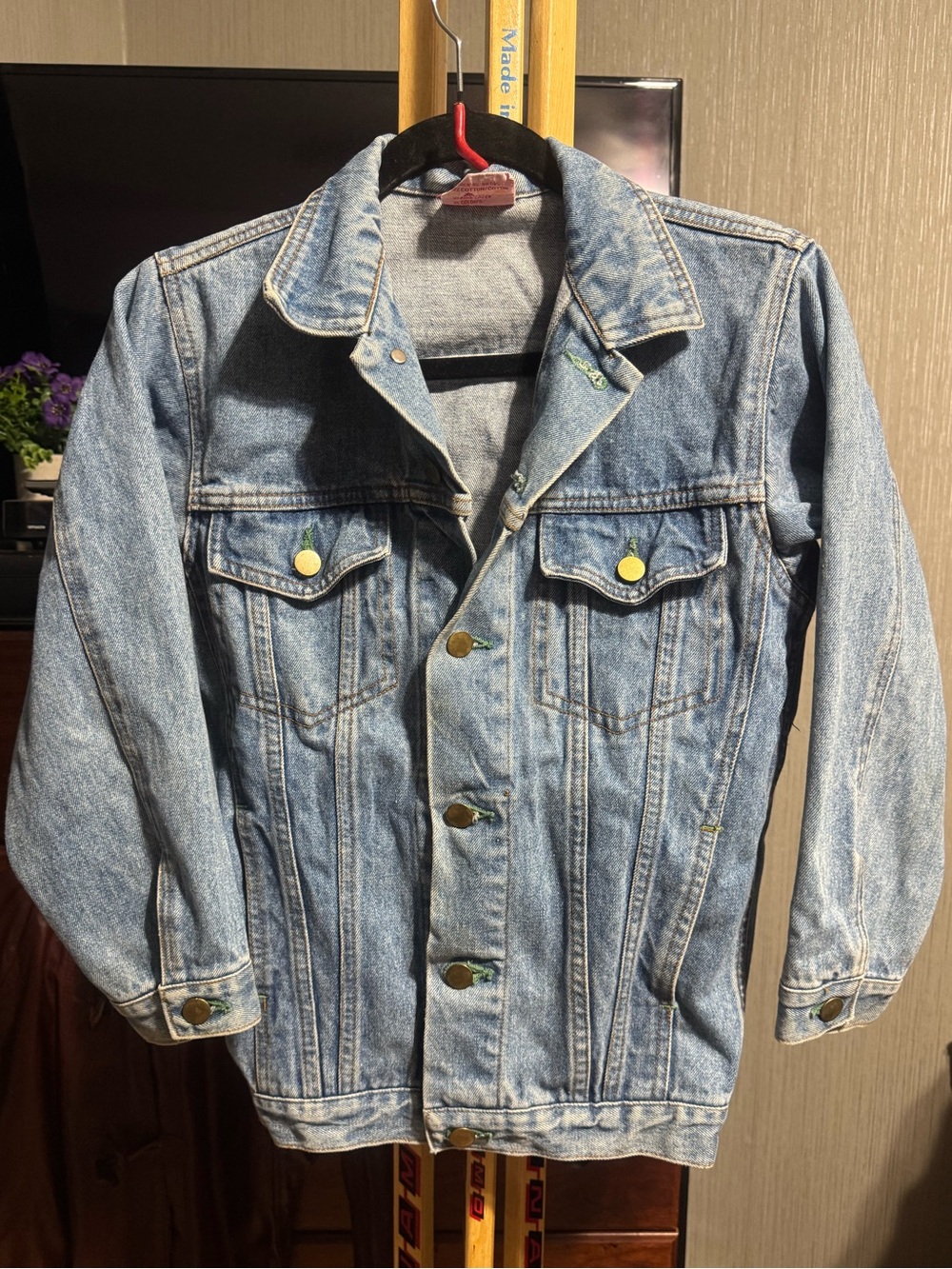 Vintage Sears Medium Wash Denim Trucker Jacket Kids Size 10 100% Cotton